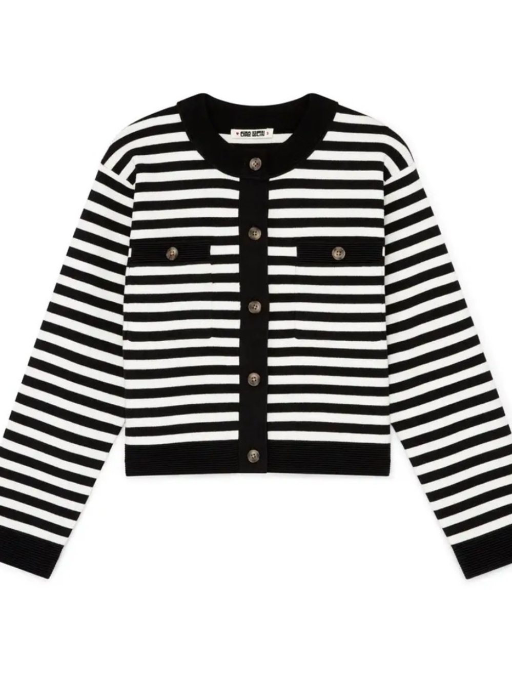 Ciao Lucia Black & White Striped Button Cardigan